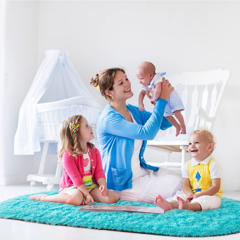 Noahas Ultra Soft Fluffy Bedroom Rugs Kids Room Carpet Modern Shaggy Area Rugs Home Decor 2.6' X 5.3', Teal Blue - Image 5